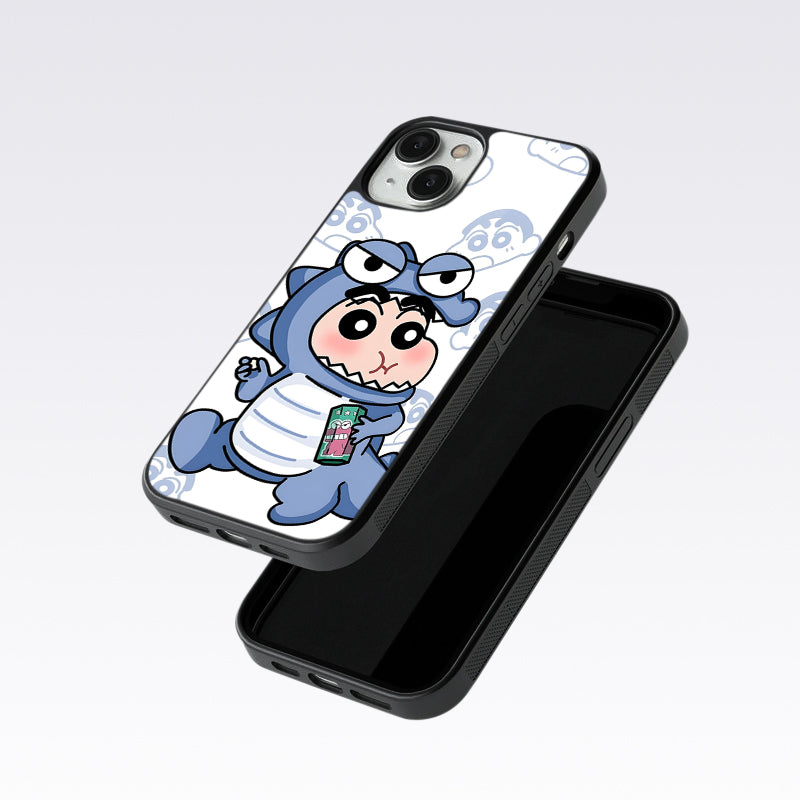 Shinchan Blue Dino Glass Case For OnePlus 9RT