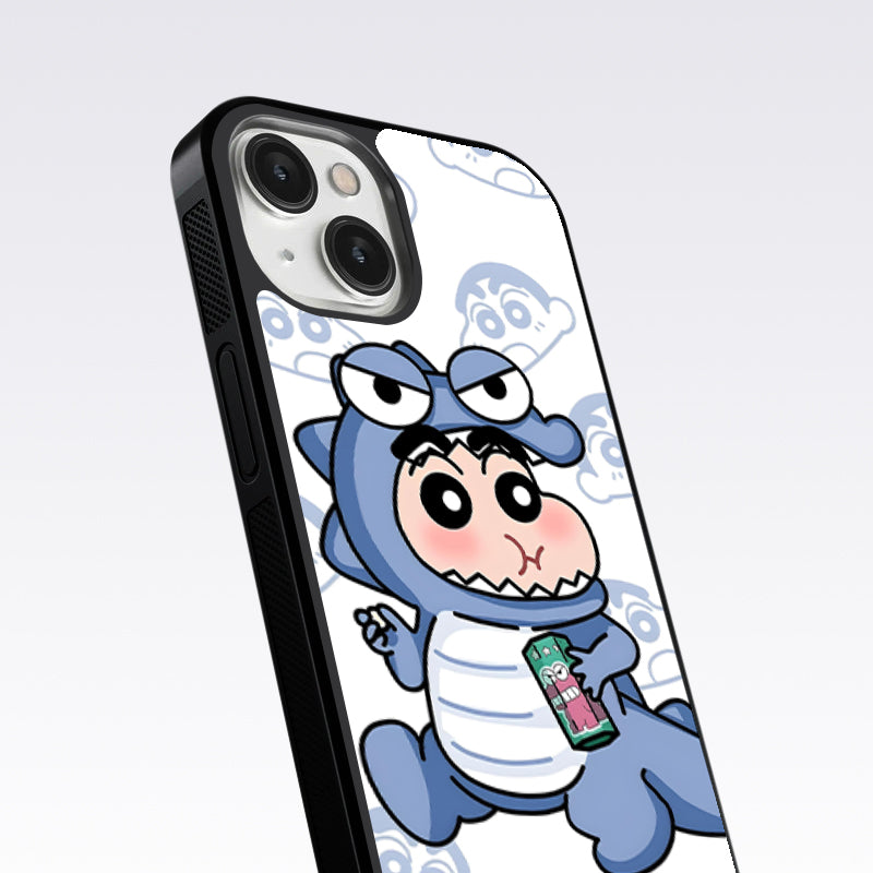 Shinchan Blue Dino Glass Case For OnePlus 9RT
