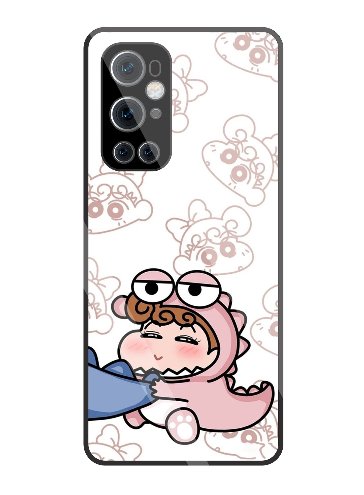 Shinchan Pink Dino Glass Case For OnePlus 9 Pro