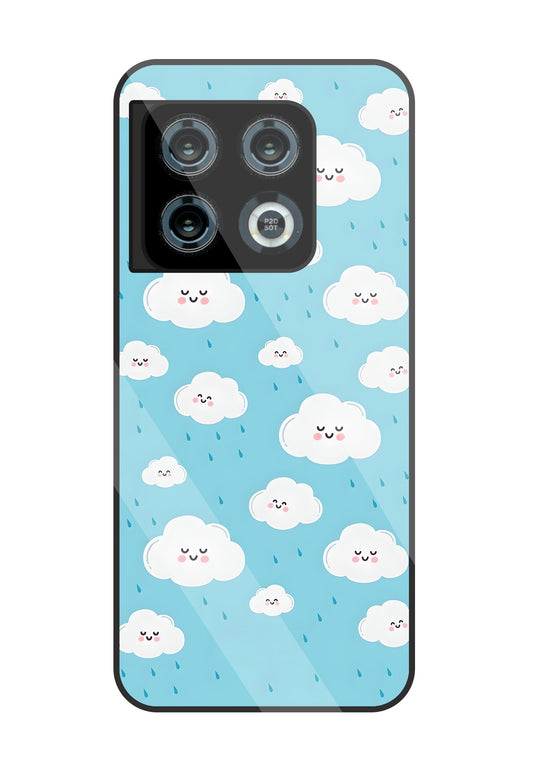 Smile Clouds With Rain Glass Case For OnePlus 10 Pro
