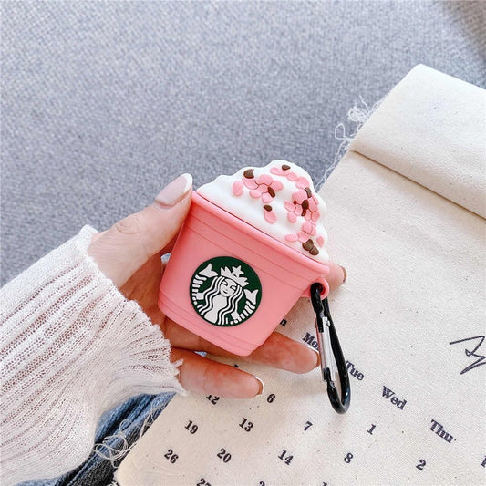 PINK COFFEE STAR-BUCKS TOUGH SILICONE AIRPODS CASE COVER FOR 1/2, 3 AND AIRPODS PRO