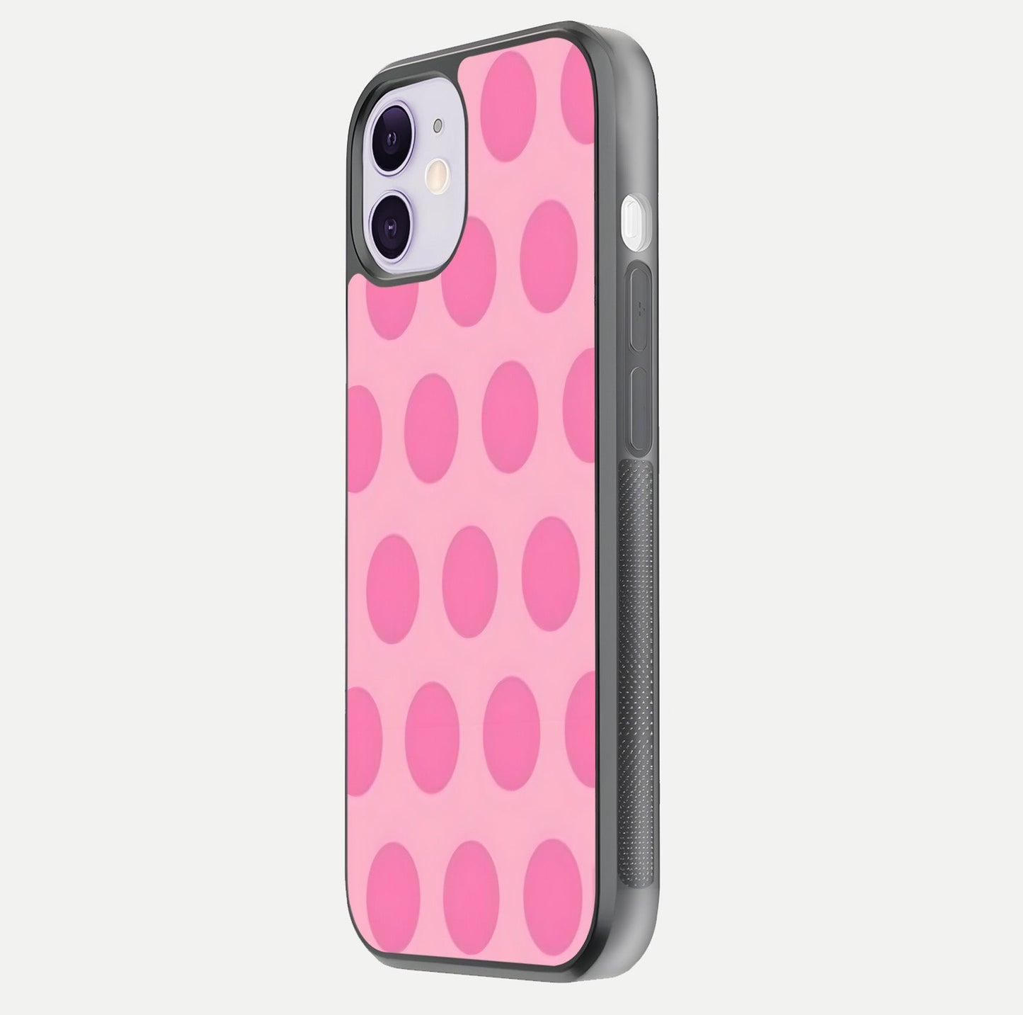 Sweet Dot Dreams iPhone 11 glass phone case side profile view focusing on sleek edges and seamless wrap