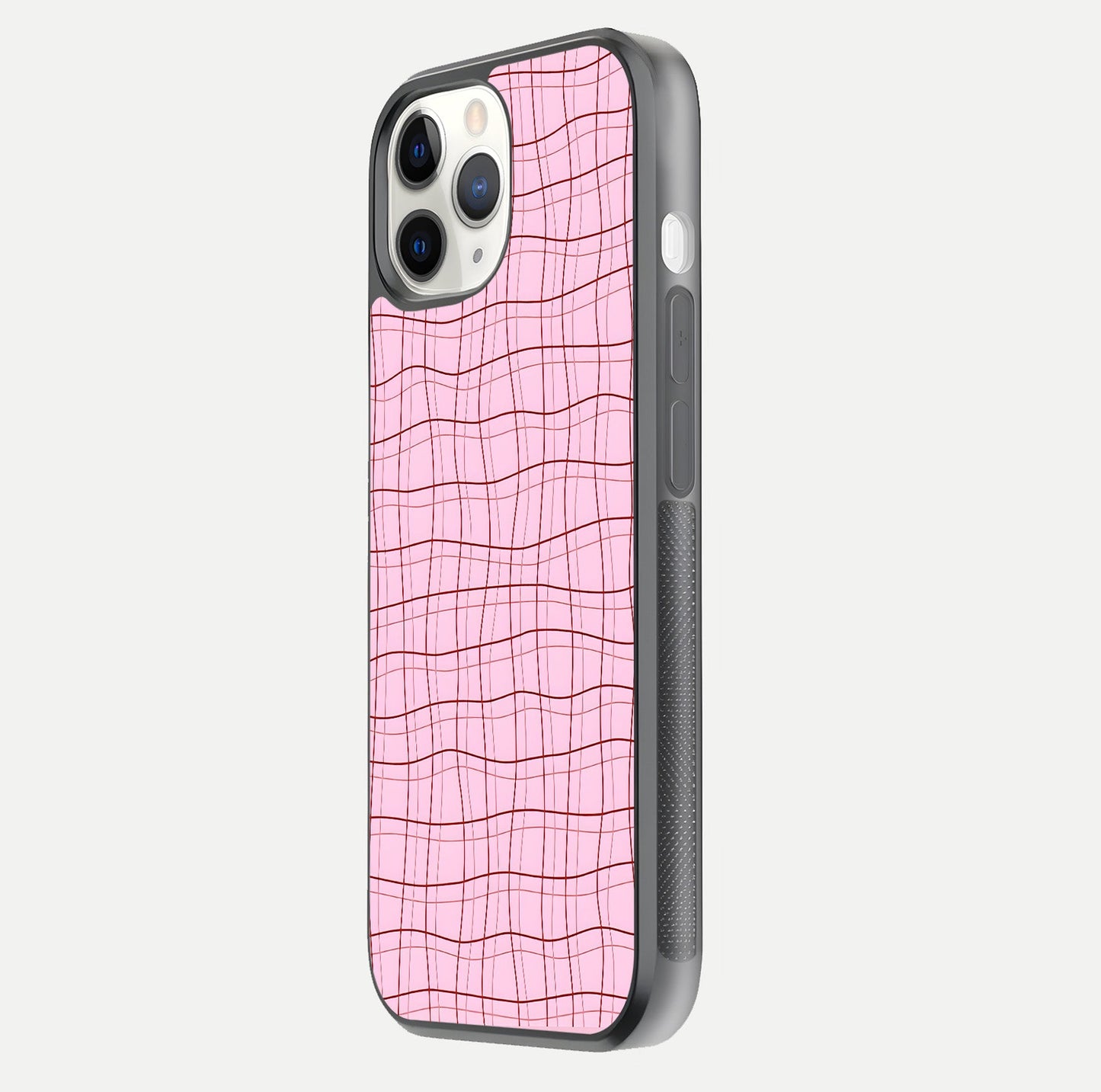 Soft Grid Bliss iPhone 11 Pro glass phone case side profile view focusing on sleek edges and seamless wrap