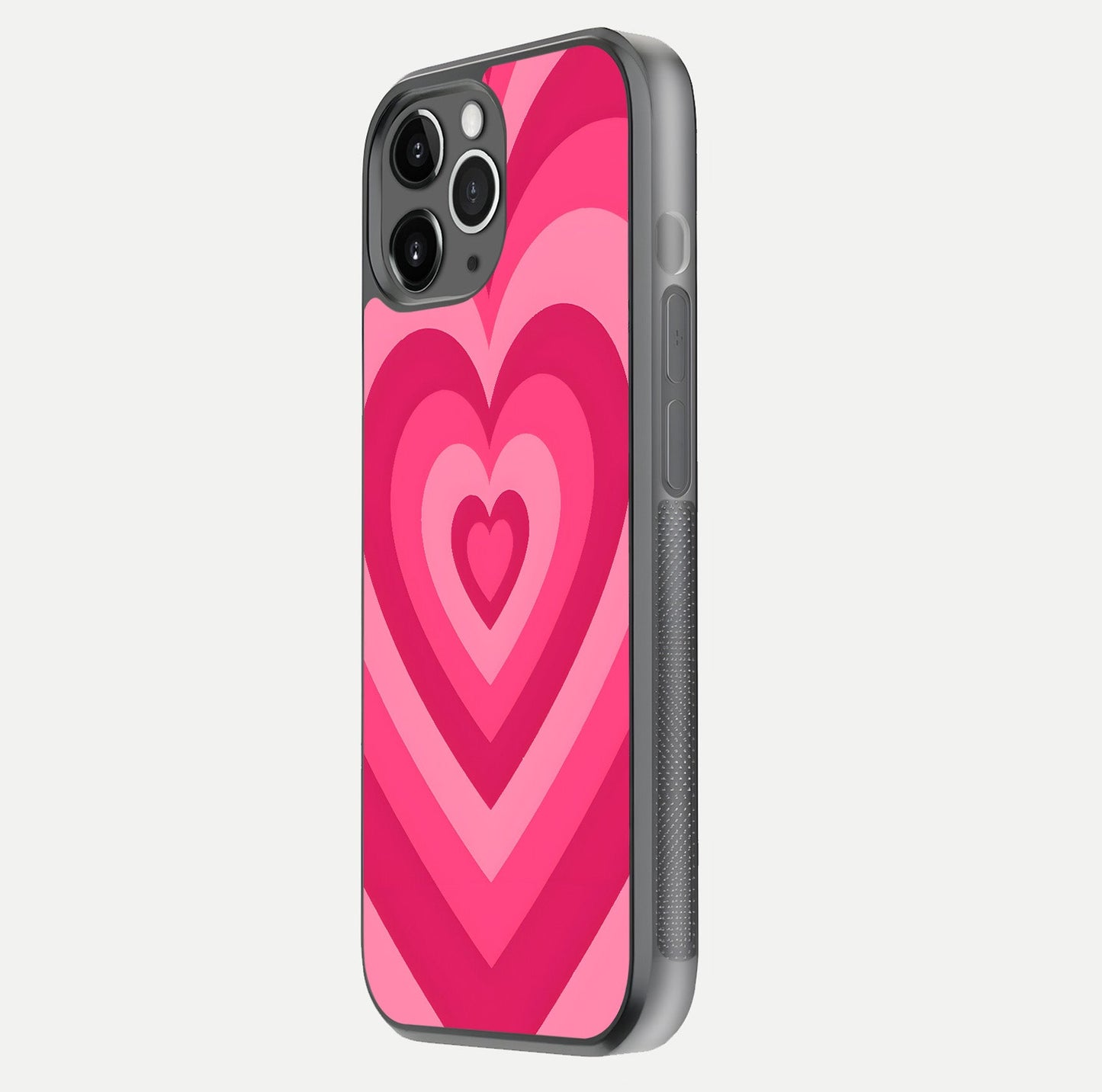 Layered Love Hearts iPhone 11 Pro Max glass phone case side profile view focusing on sleek edges and seamless wrap