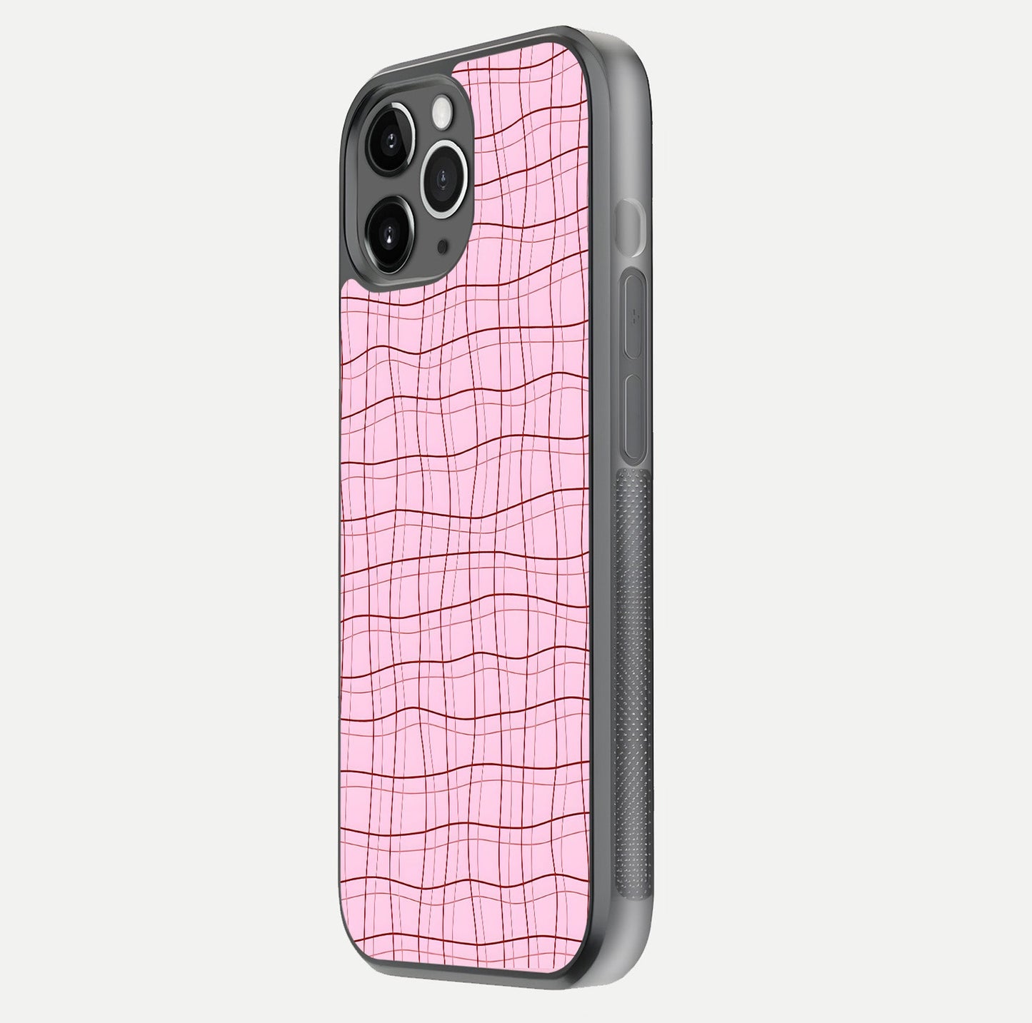 Soft Grid Bliss iPhone 11 Pro Max glass phone case side profile view focusing on sleek edges and seamless wrap