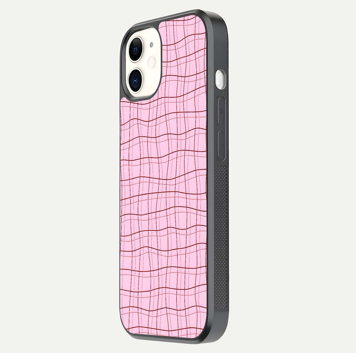 Soft Grid Bliss iPhone 12 glass phone case side profile view focusing on sleek edges and seamless wrap