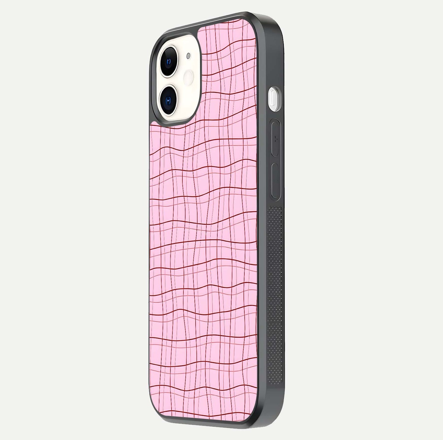 Soft Grid Bliss iPhone 12 Mini glass phone case side profile view focusing on sleek edges and seamless wrap