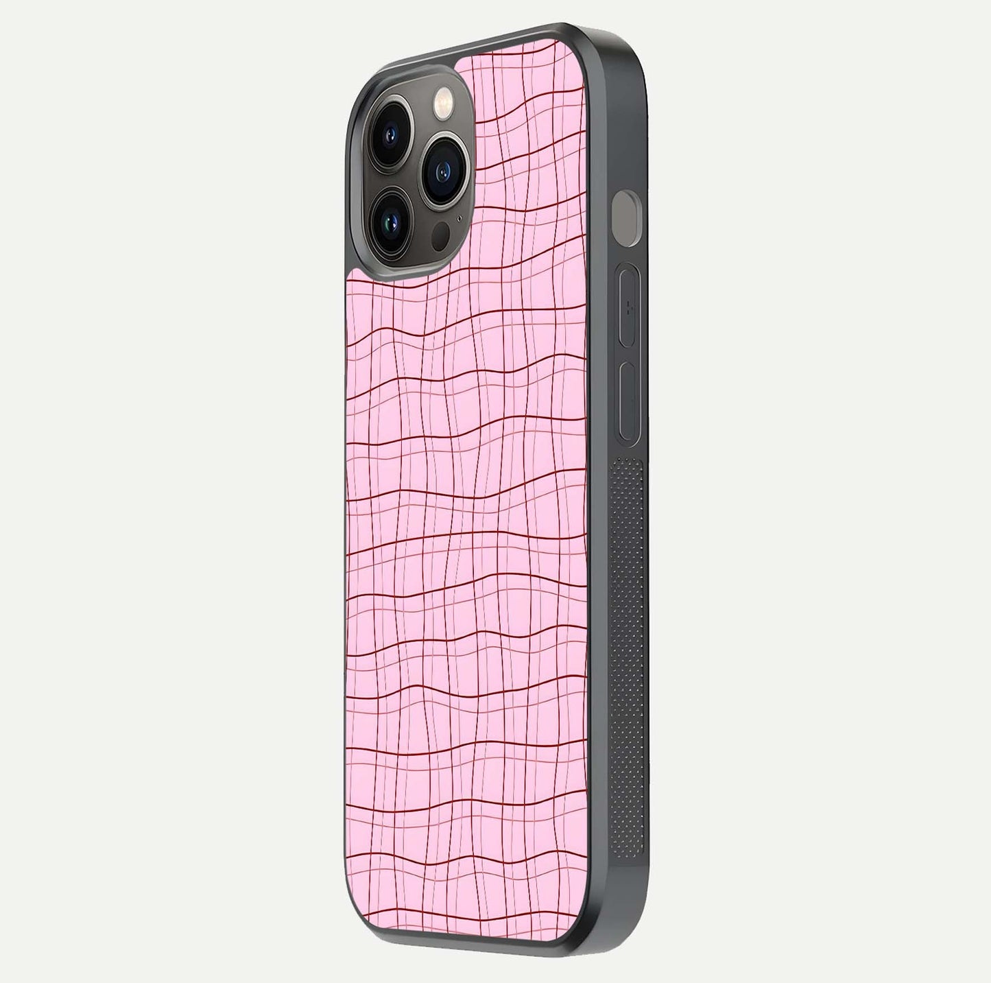 Soft Grid Bliss iPhone 12 Pro Max glass phone case side profile view focusing on sleek edges and seamless wrap