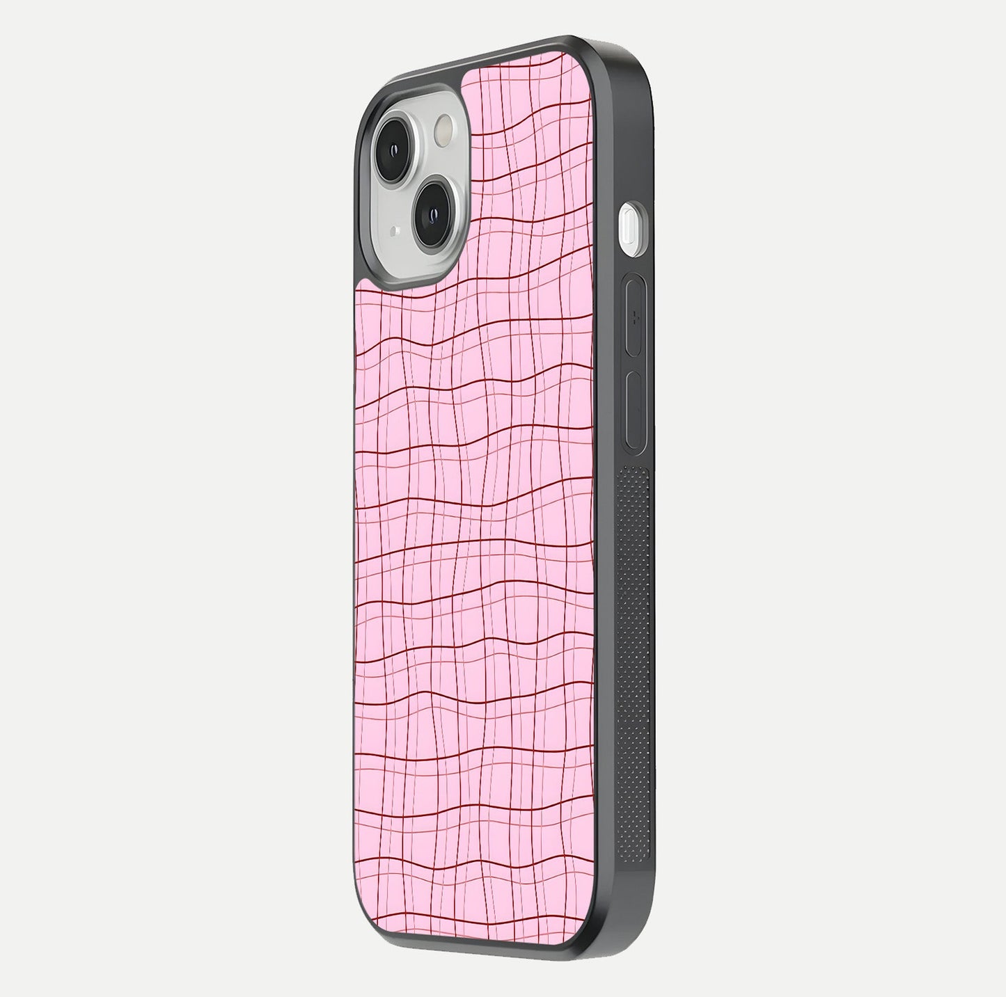 Soft Grid Bliss iPhone 13 glass phone case side profile view focusing on sleek edges and seamless wrap