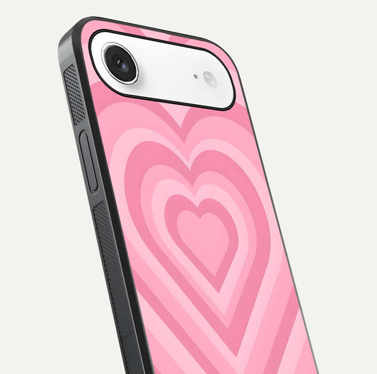 Blush Heart Waves iPhone Air glass phone case angled back view highlighting romantic heart wave artwork and grip texture