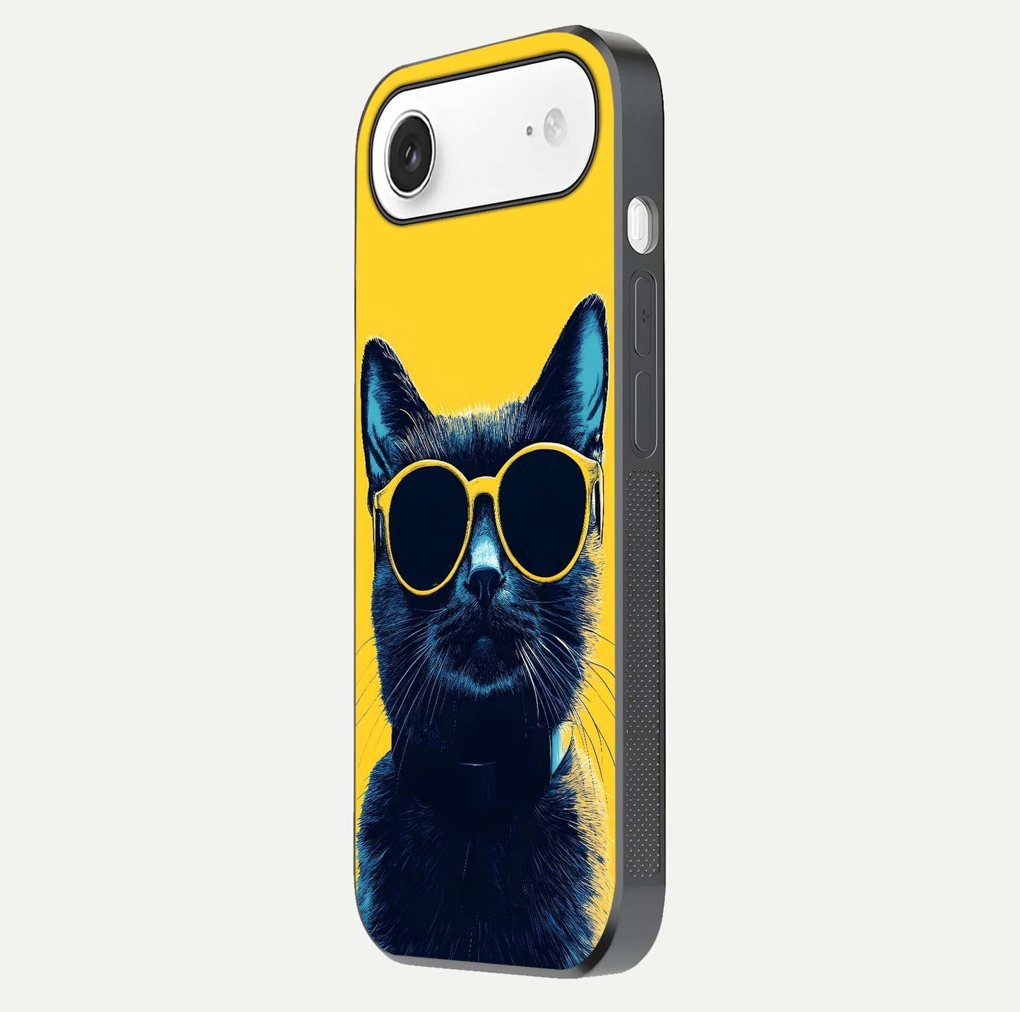 Cool Cat Vibes iPhone Air glass phone case side profile view focusing on sleek edges and seamless wrap