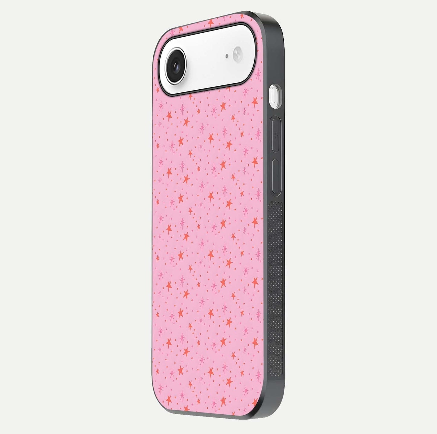 Cosmic Pink Sparkle iPhone Air glass phone case side profile view focusing on sleek edges and seamless wrap