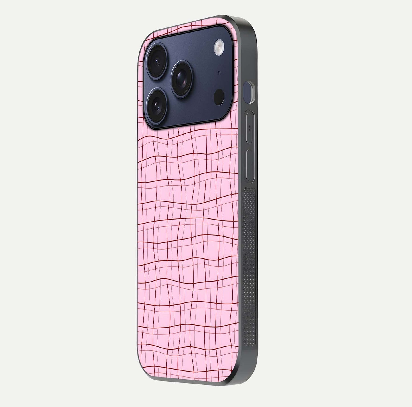 Soft Grid Bliss iPhone 17 Pro glass phone case side profile view focusing on sleek edges and seamless wrap