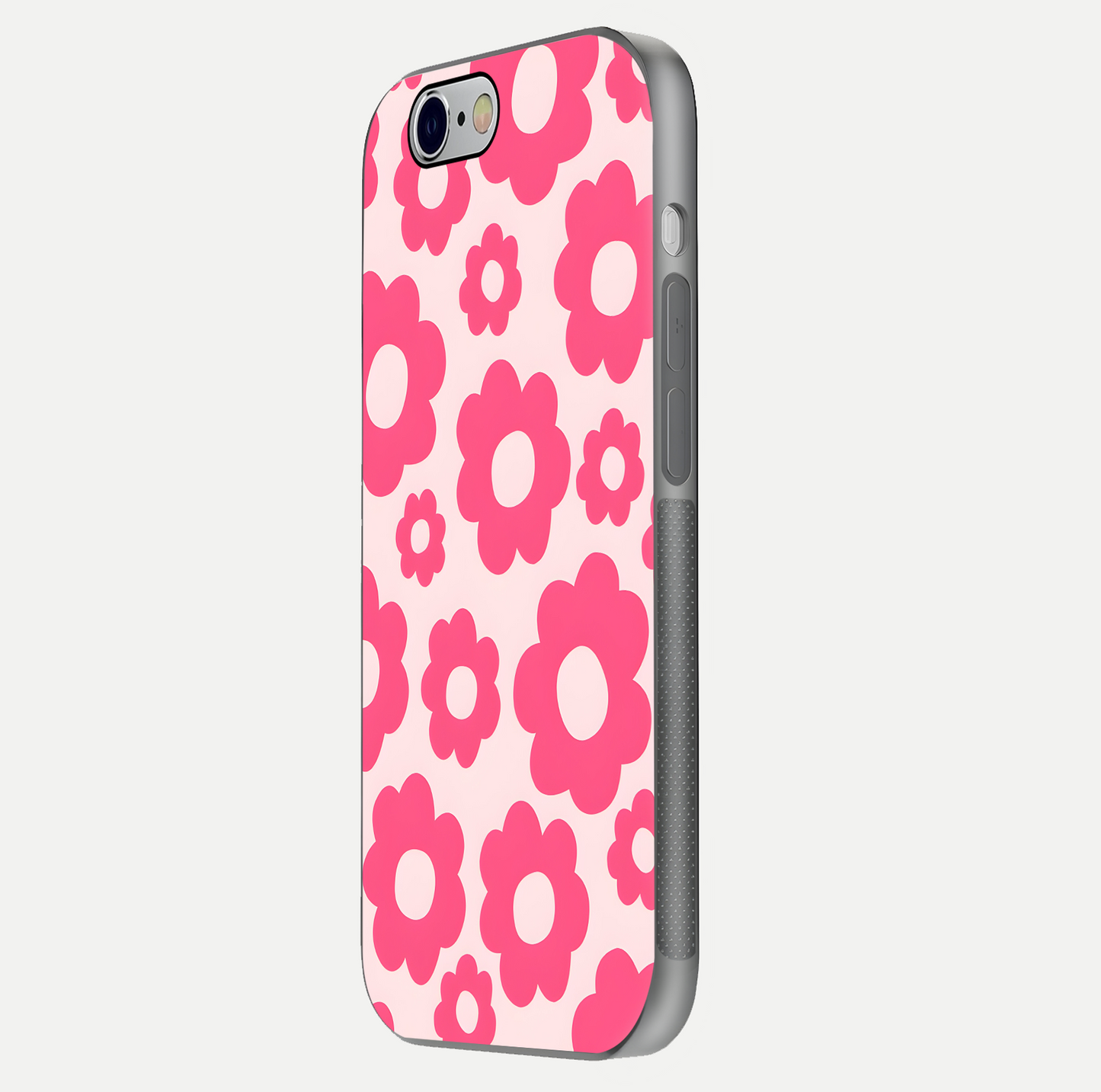 Blush Flower Pop iPhone 6 glass phone case side profile view focusing on clean edges and seamless floral wrap