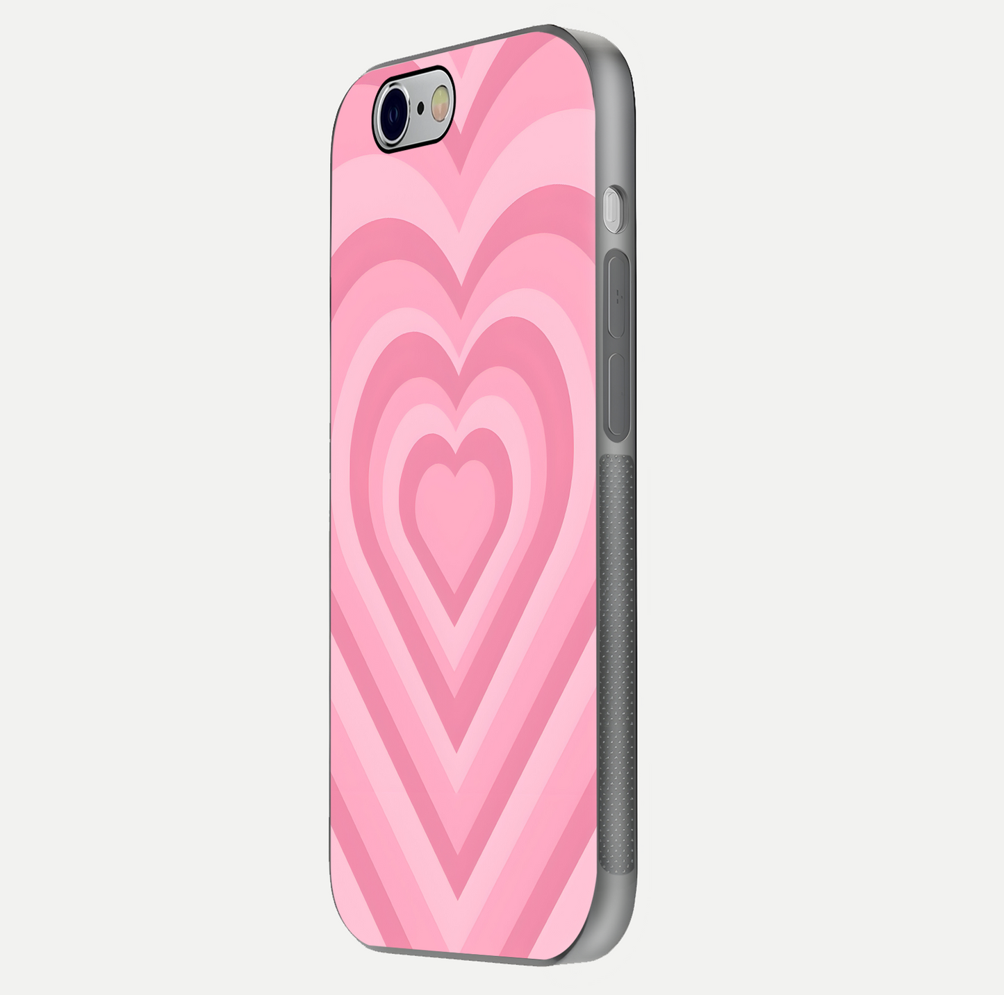 Blush Heart Waves iPhone 6 glass phone case side profile view focusing on smooth edges and elegant wrap