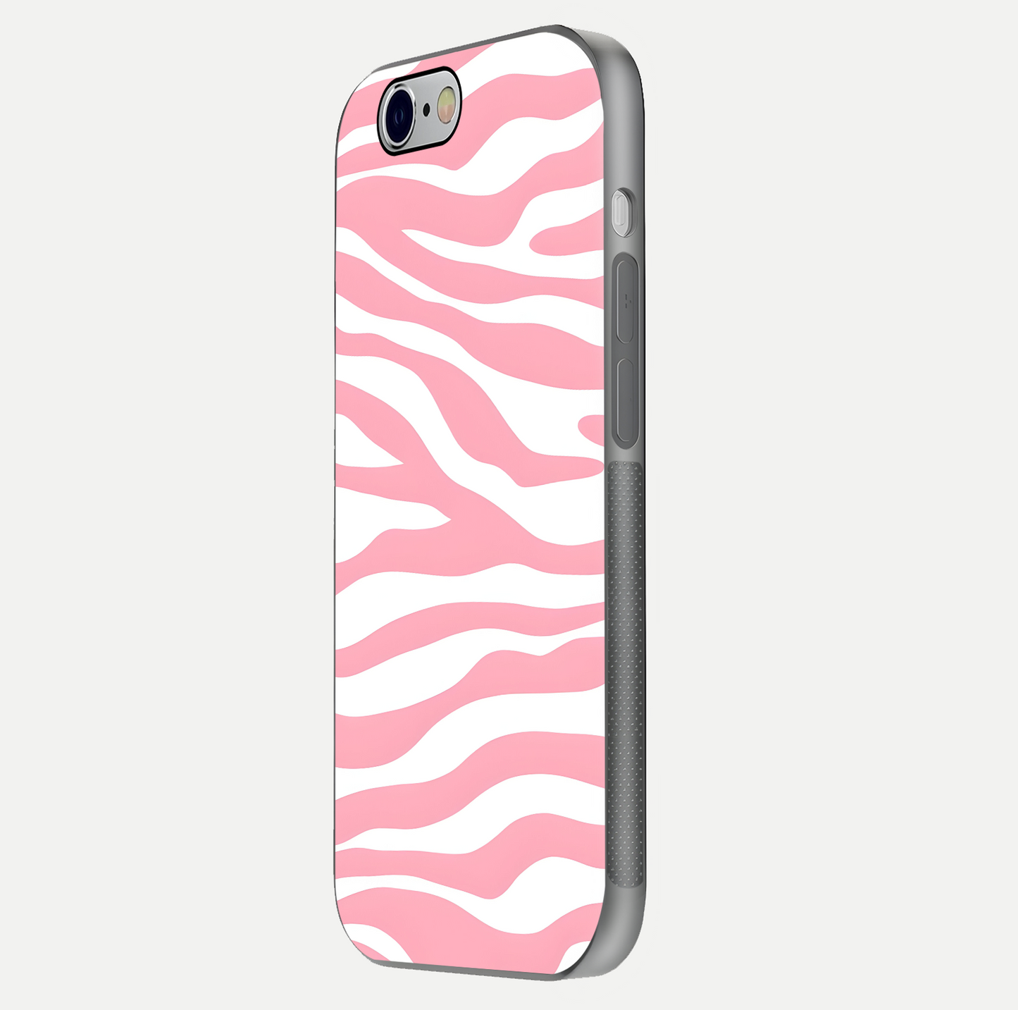 Blush Zebra Flow iPhone 6 glass phone case side profile view focusing on sleek frame and seamless wrap
