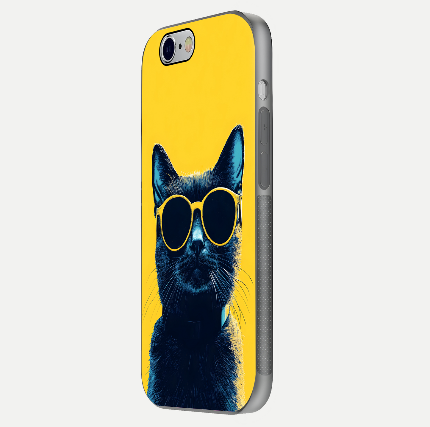 Cool Cat Vibes iPhone 6 glass phone case side profile view focusing on sleek edges and seamless wrap