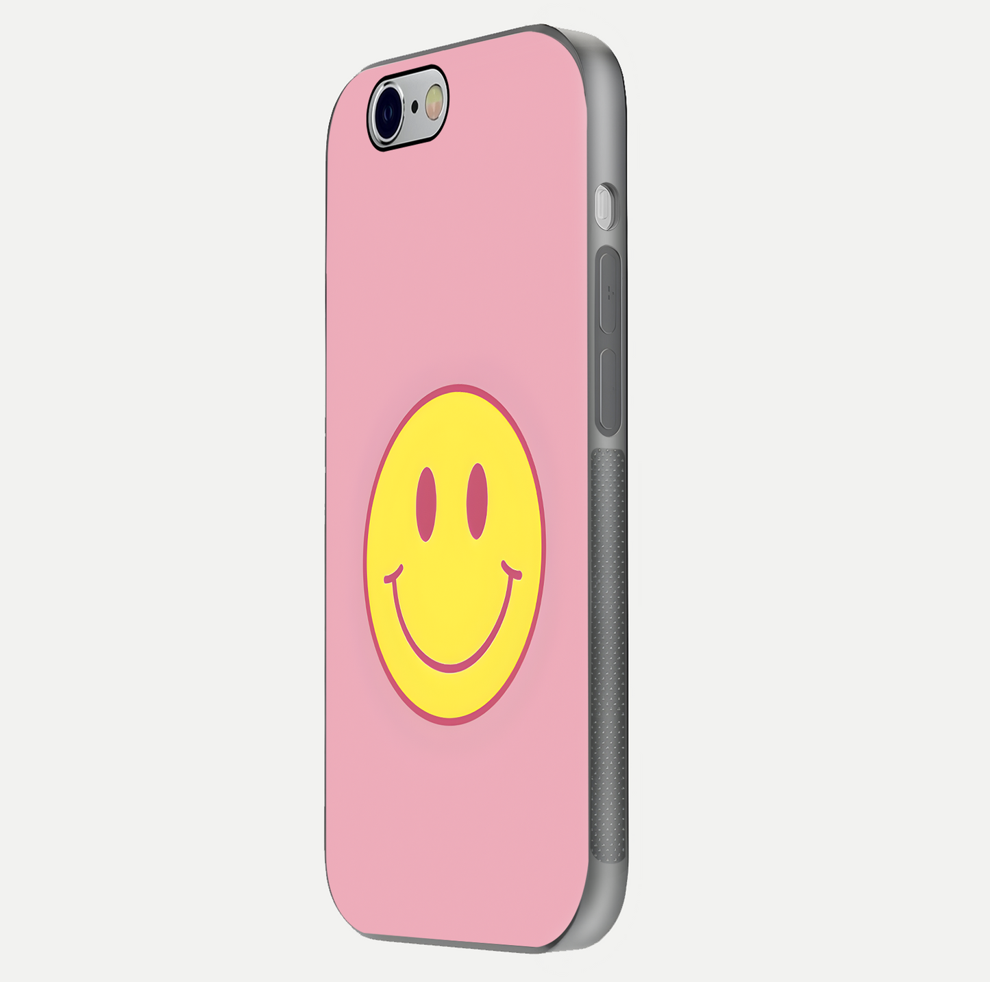 Happy Pink Mood iPhone 6 glass phone case side profile view focusing on smooth frame and clean wrap