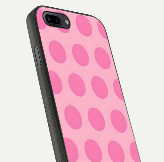 Sweet Dot Dreams iPhone 7 Plus glass phone case angled back view highlighting dotted artwork and side grip texture