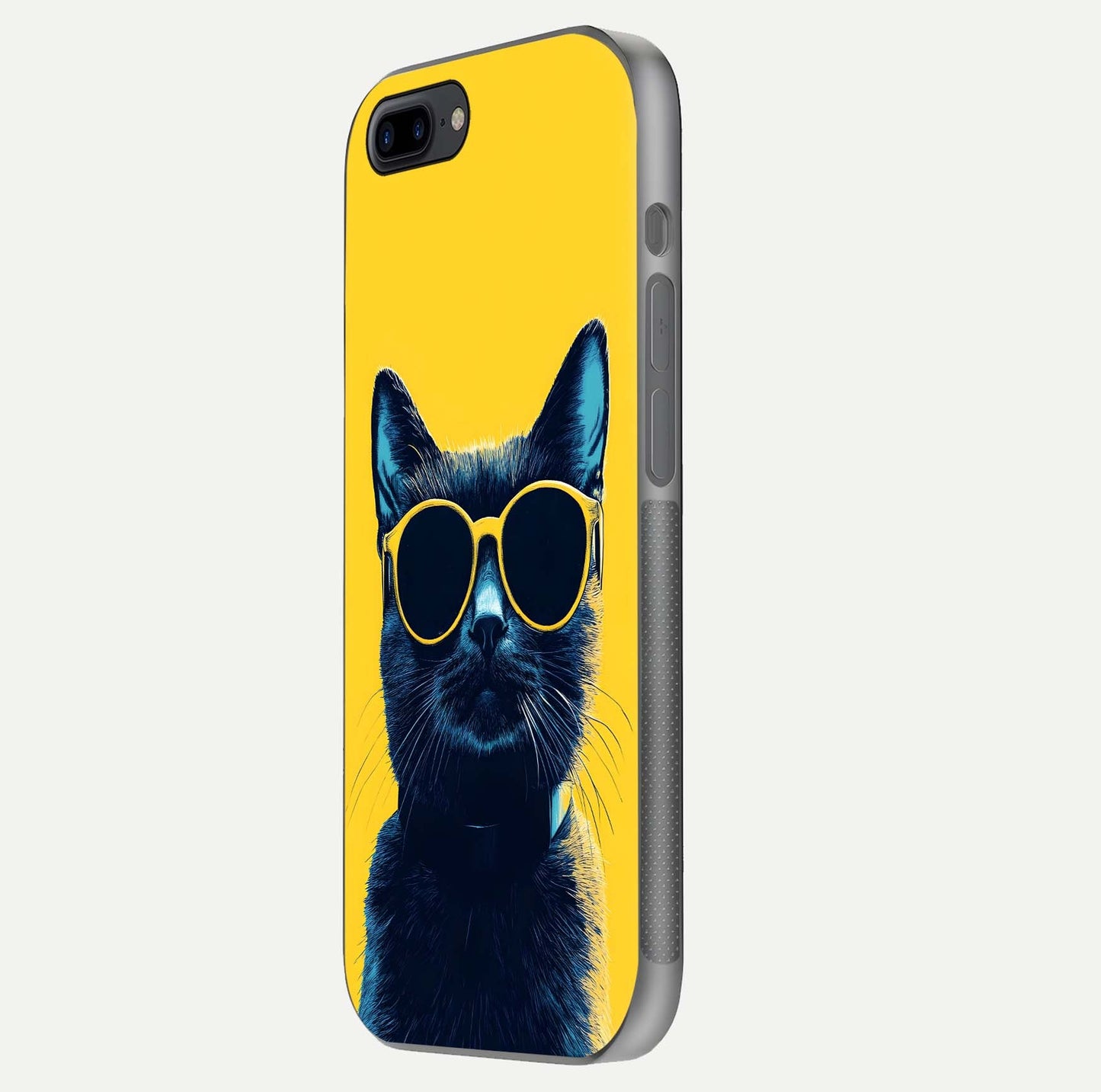 Cool Cat Vibes iPhone 7 Plus glass phone case side profile view focusing on sleek edges and seamless wrap