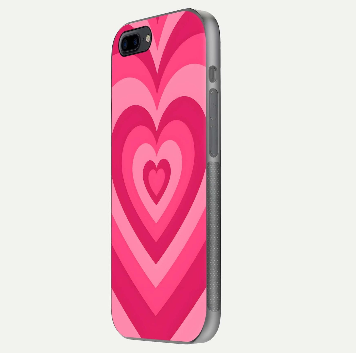 Layered Love Hearts iPhone 7 Plus glass phone case side profile view focusing on sleek edges and seamless wrap