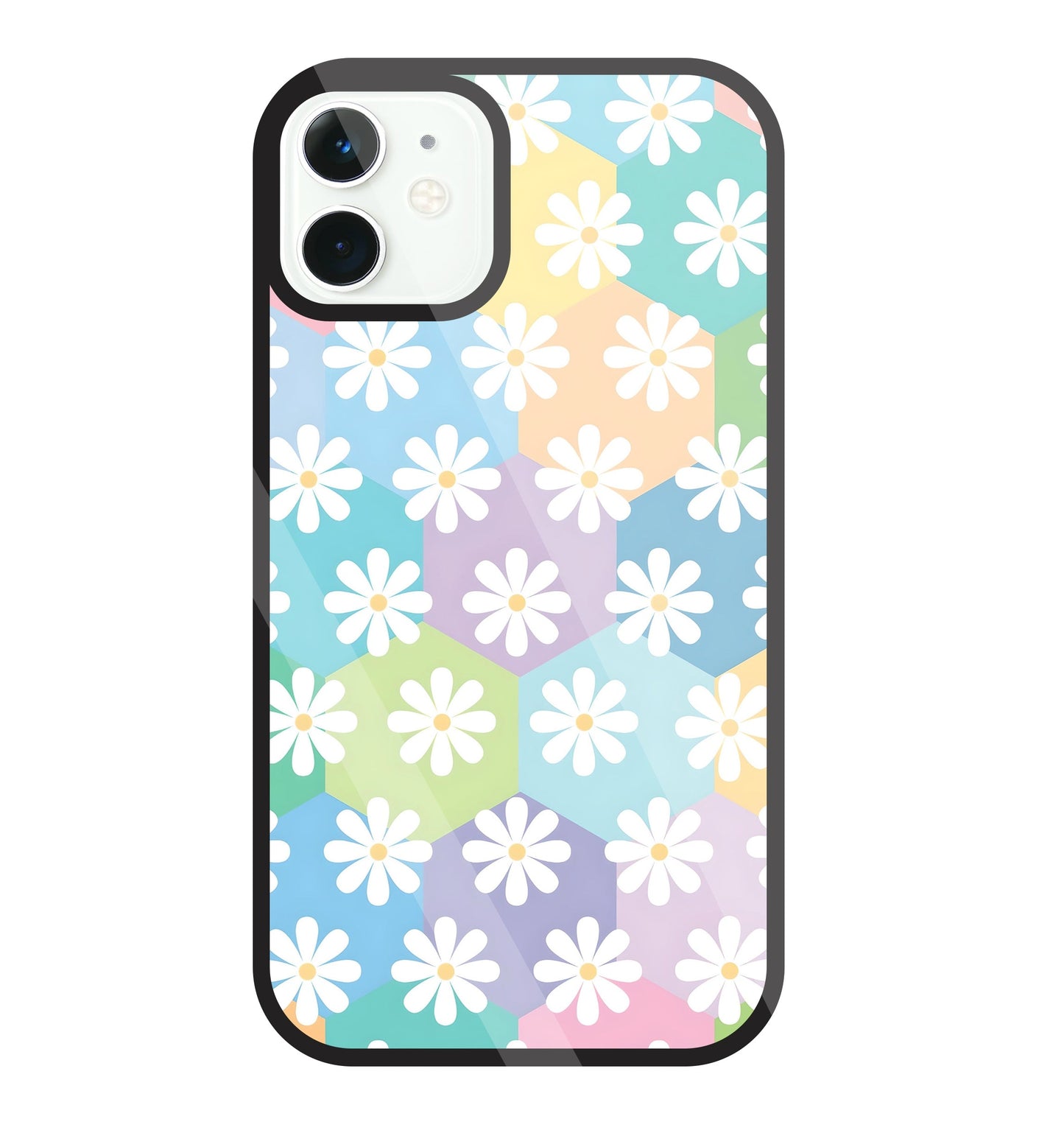 Hexagon Daisy Flower Glass Case For Apple iPhone 11