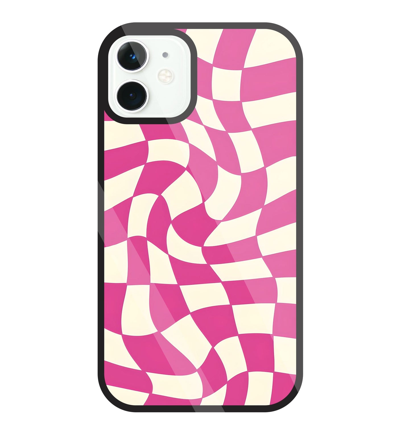 Pink And Off White Illusion Pattern Glass Case For Apple iPhone 11