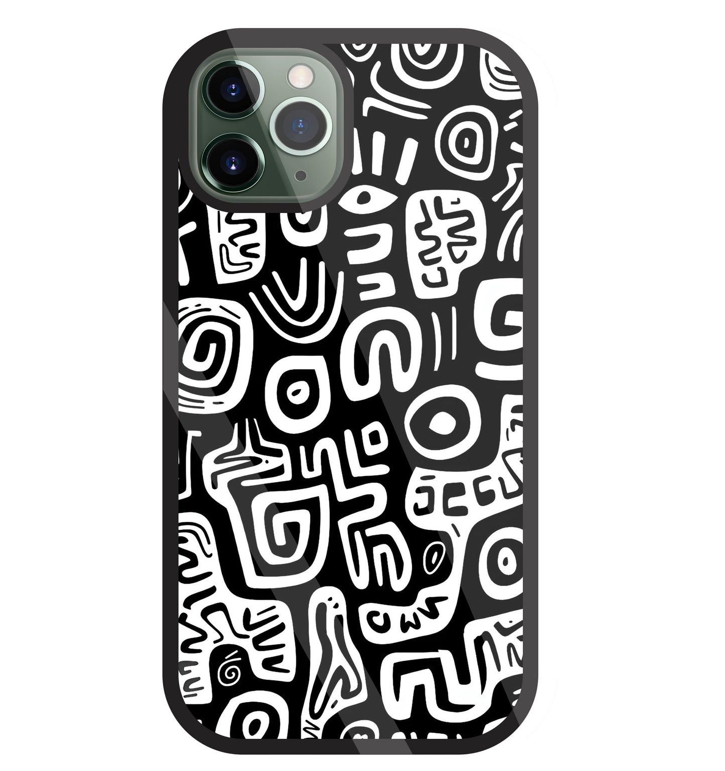 Black And White Doodle Art Glass Case For Apple iPhone 11 Pro