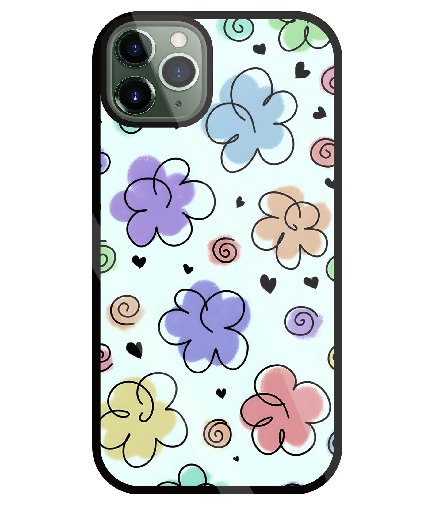 Cute Line Art Flowers Glass Case For Apple iPhone 11 Pro Max