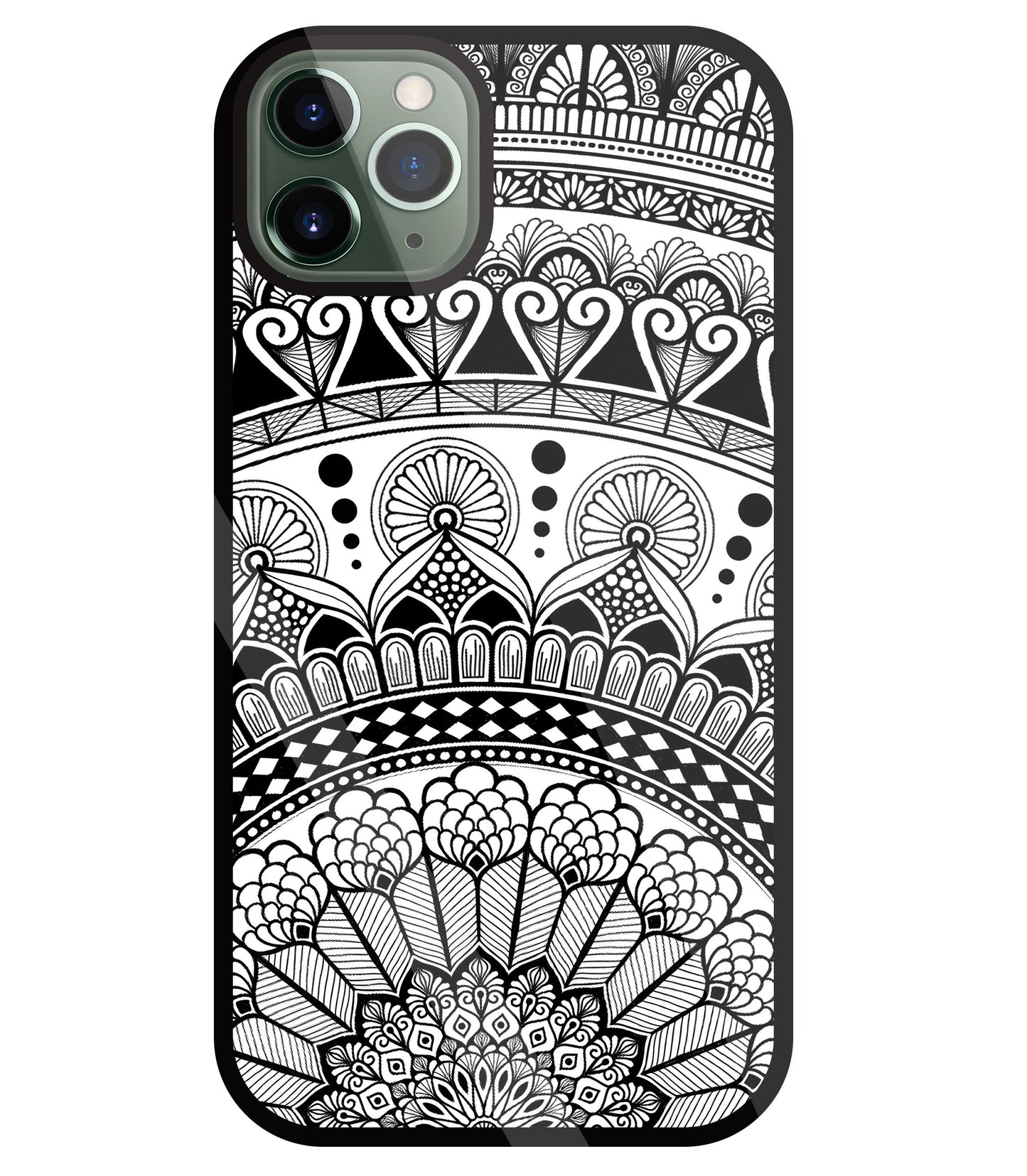 Mandala Pattern Black And White Glass Case For Apple iPhone 11 Pro Max