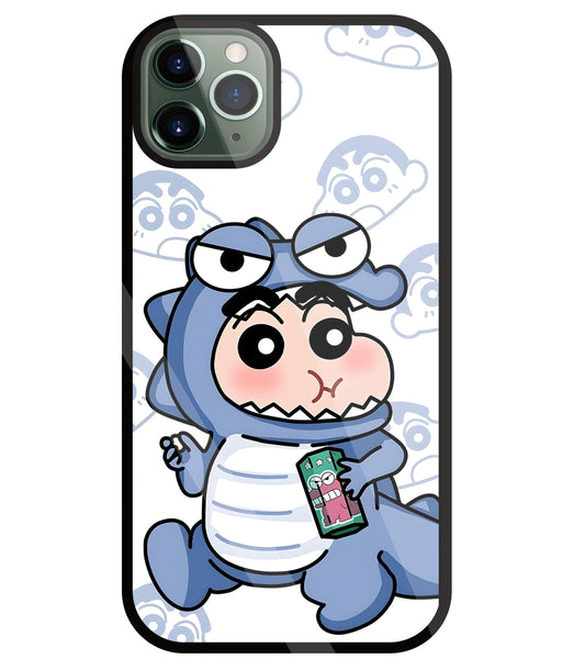 Shinchan Blue Dino Glass Case For Apple iPhone 11 Pro Max