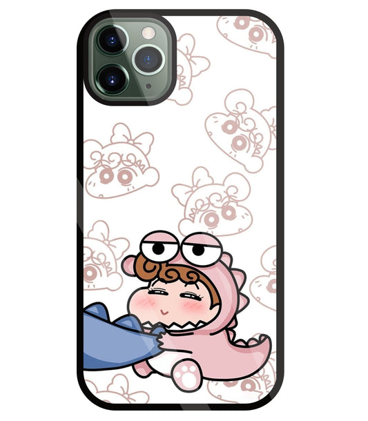 Shinchan Pink Dino Glass Case For Apple iPhone 11 Pro Max