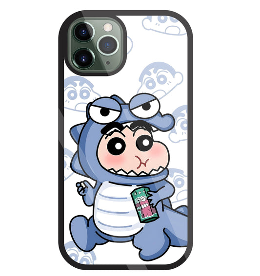 Shinchan Blue Dino Glass Case For Apple iPhone 11 Pro
