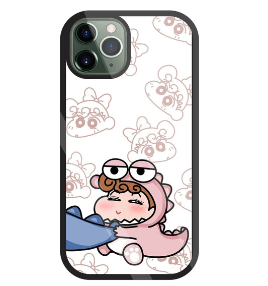Shinchan Pink Dino Glass Case For Apple iPhone 11 Pro