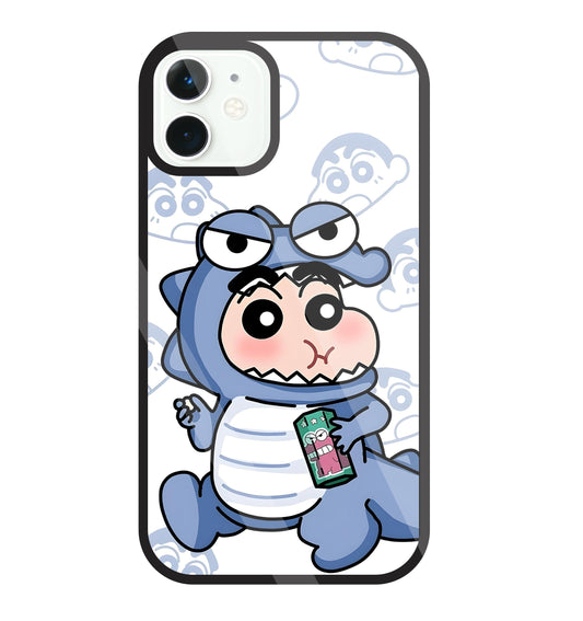 Shinchan Blue Dino Glass Case For Apple iPhone 11