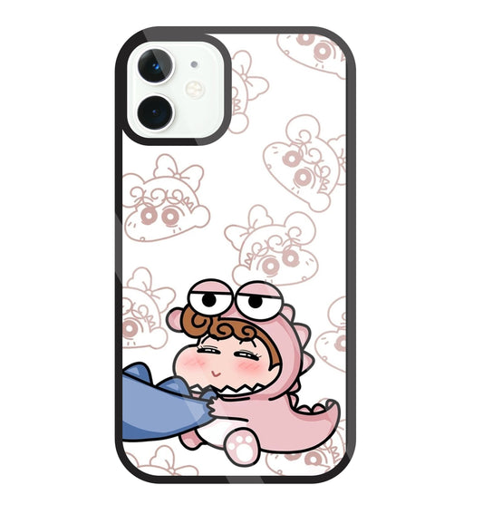 Shinchan Pink Dino Glass Case For Apple iPhone 11