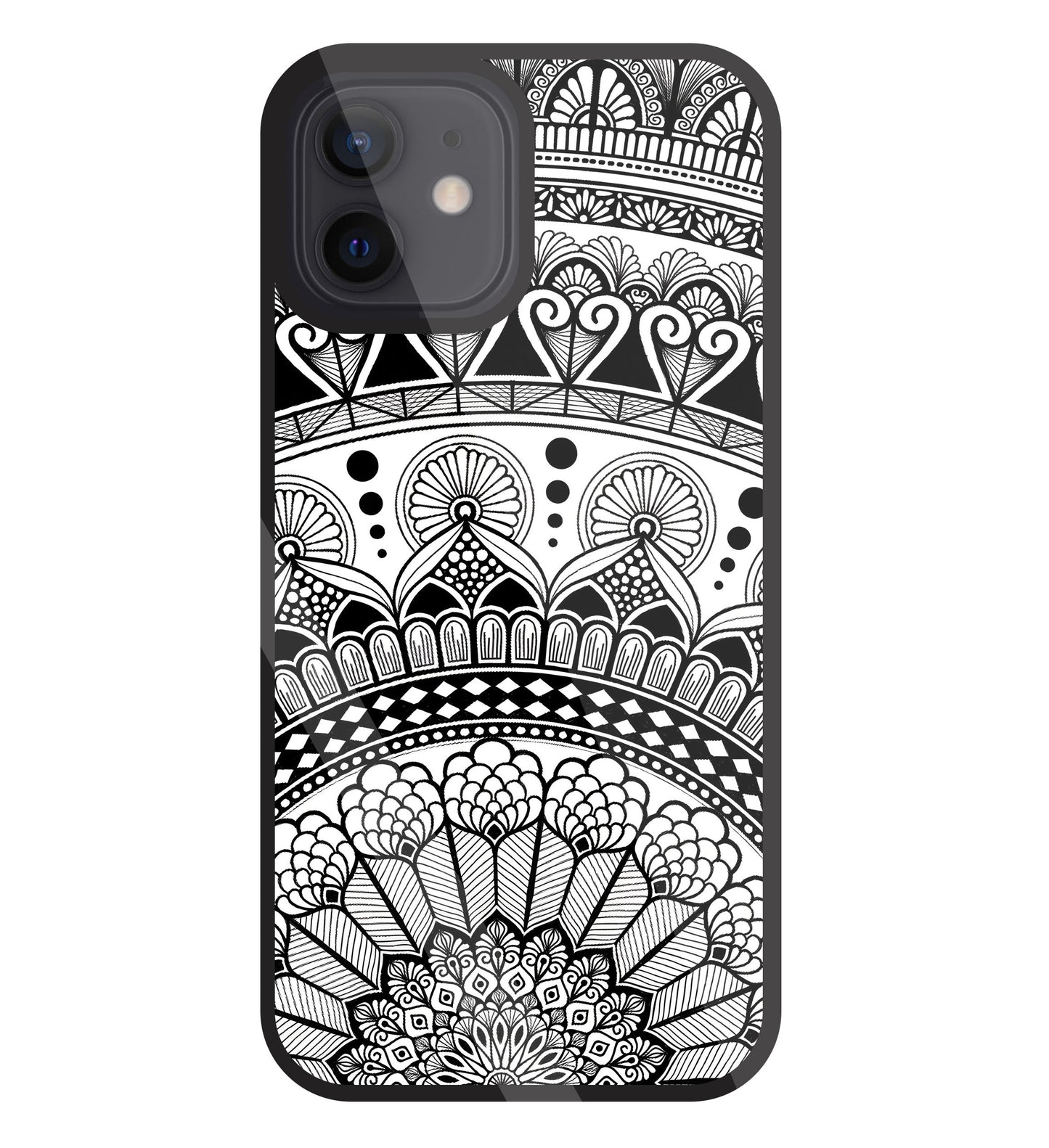 Mandala Pattern Black And White Glass Case For Apple iPhone 12
