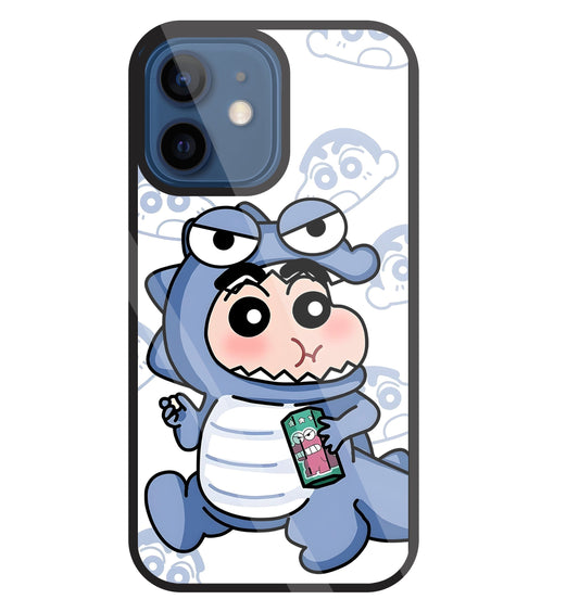 Shinchan Blue Dino Glass Case For Apple iPhone 12 Mini