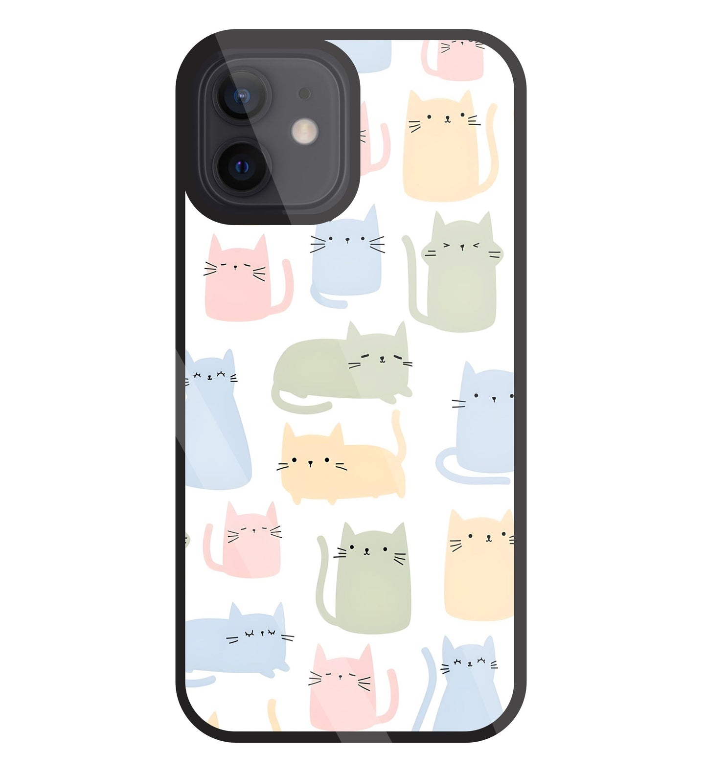Multicolor cat Glass Case For Apple iPhone 12