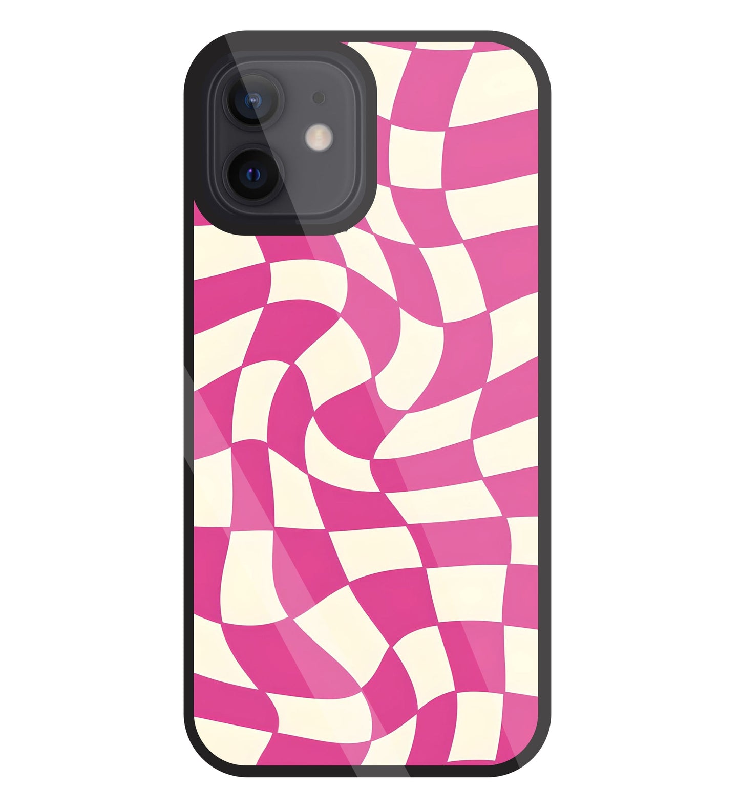 Pink And Off White Illusion Pattern Glass Case For Apple iPhone 12
