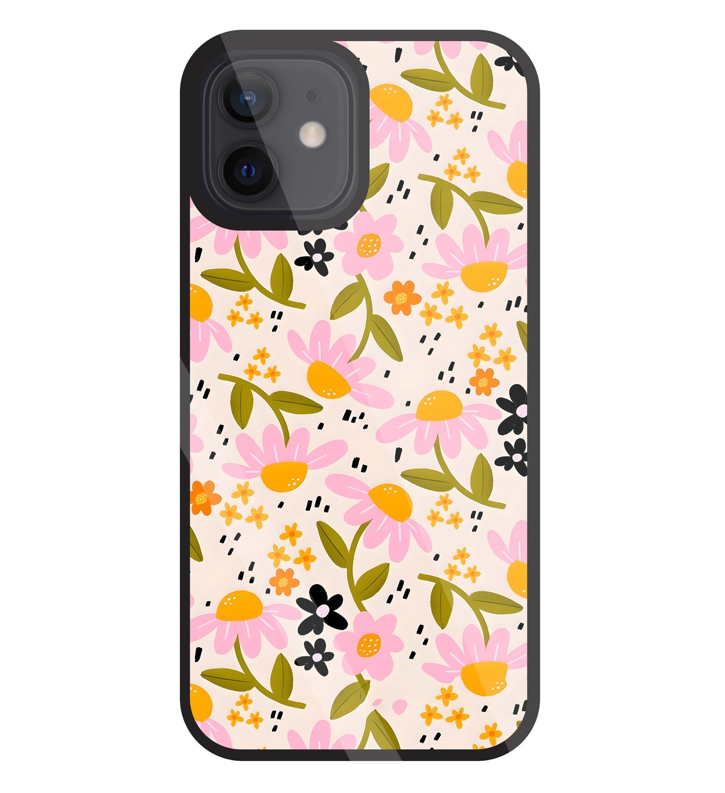 Pink And Yellow Flowers Glass Case For Apple iPhone 12