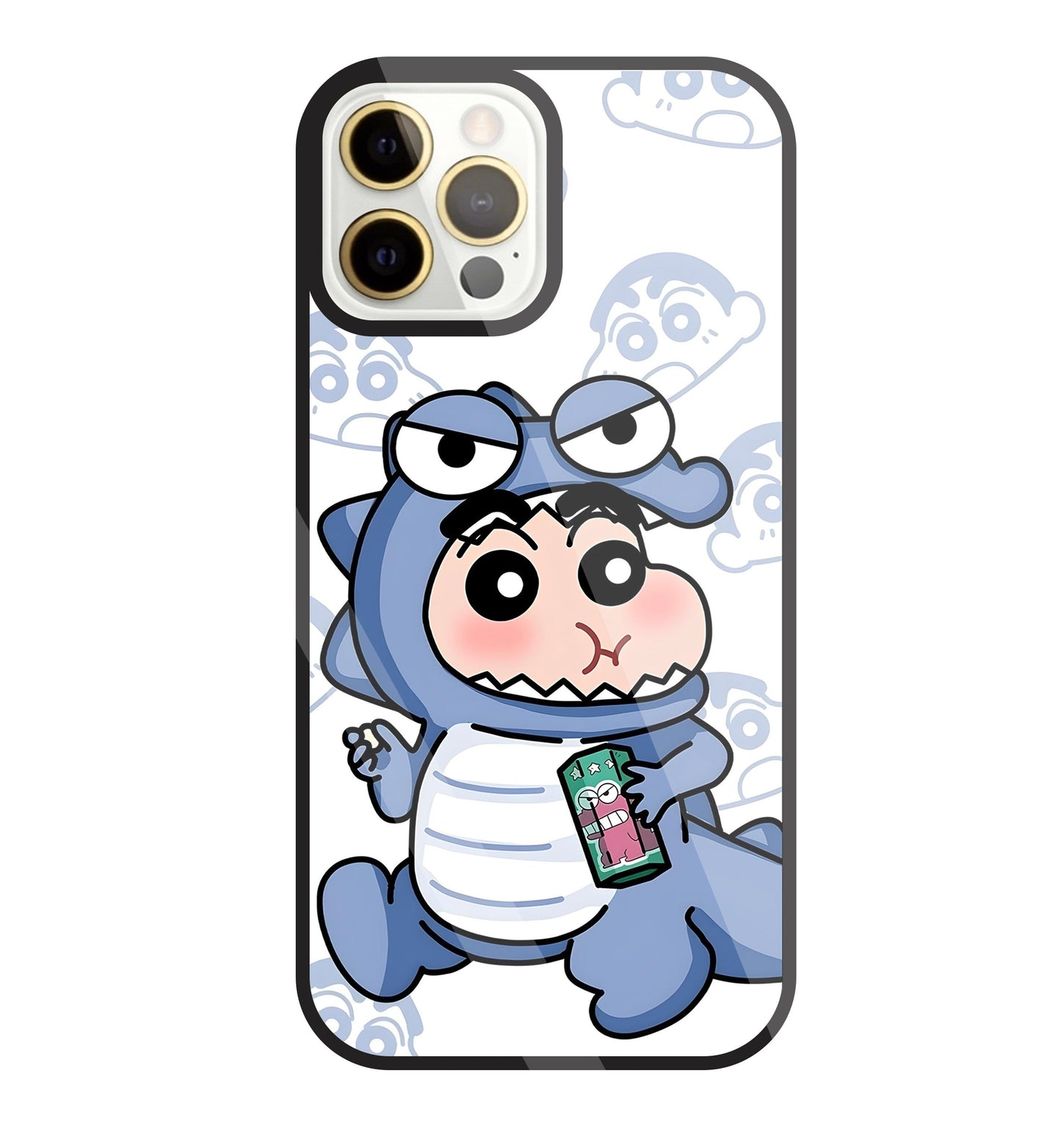 Shinchan Blue Dino Glass Case For Apple iPhone 12 Pro Max