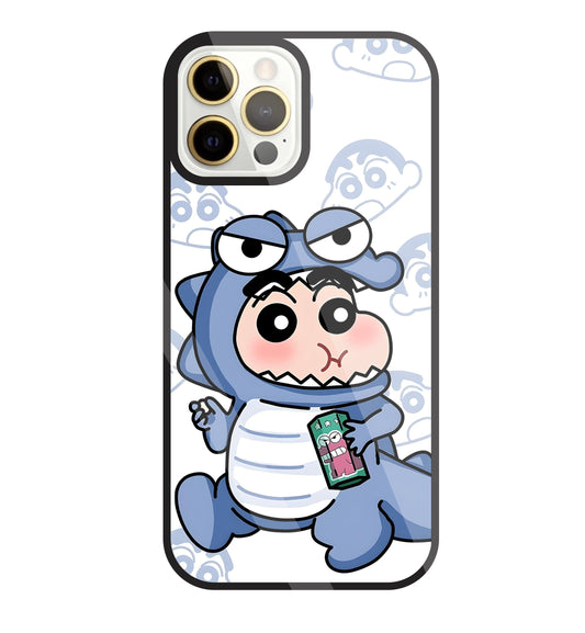 Shinchan Blue Dino Glass Case For Apple iPhone 12 Pro Max