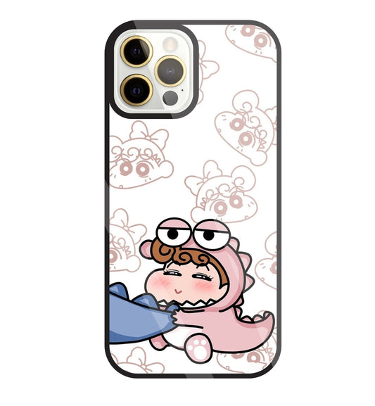 Shinchan Pink Dino Glass Case For Apple iPhone 12 Pro Max