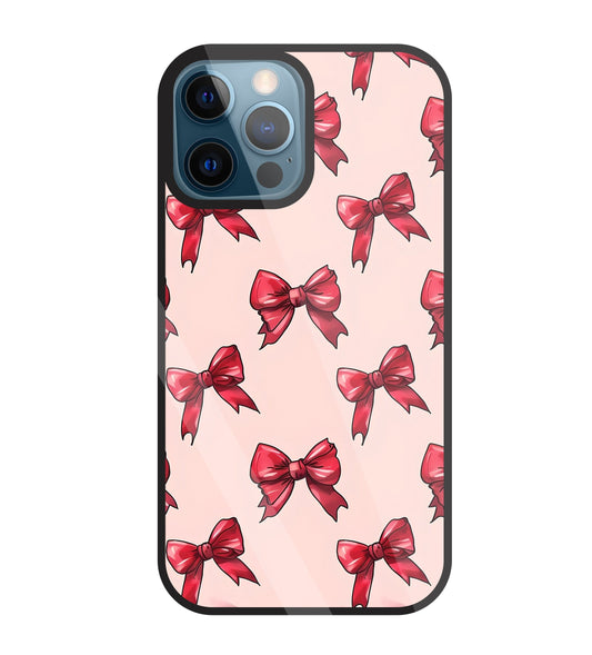 Red Ribbon Glass Case For Apple iPhone 12 Pro