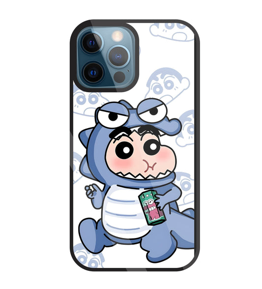 Shinchan Blue Dino Glass Case For Apple iPhone 12 Pro