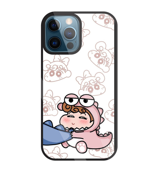 Shinchan Pink Dino Glass Case For Apple iPhone 12 Pro