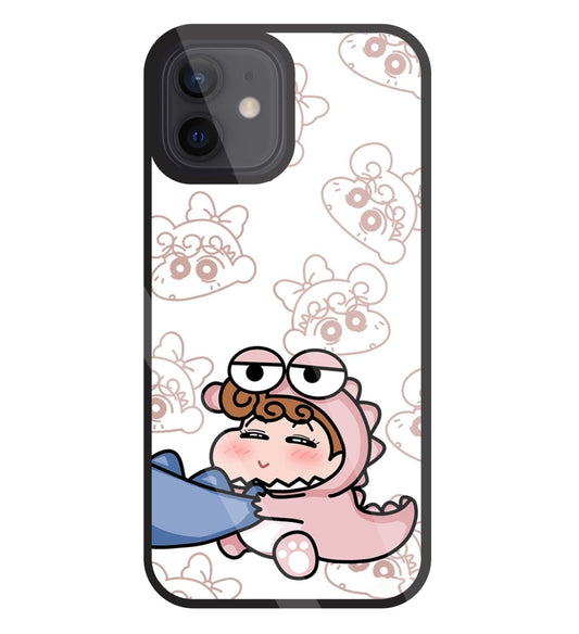 Shinchan Pink Dino Glass Case For Apple iPhone 12