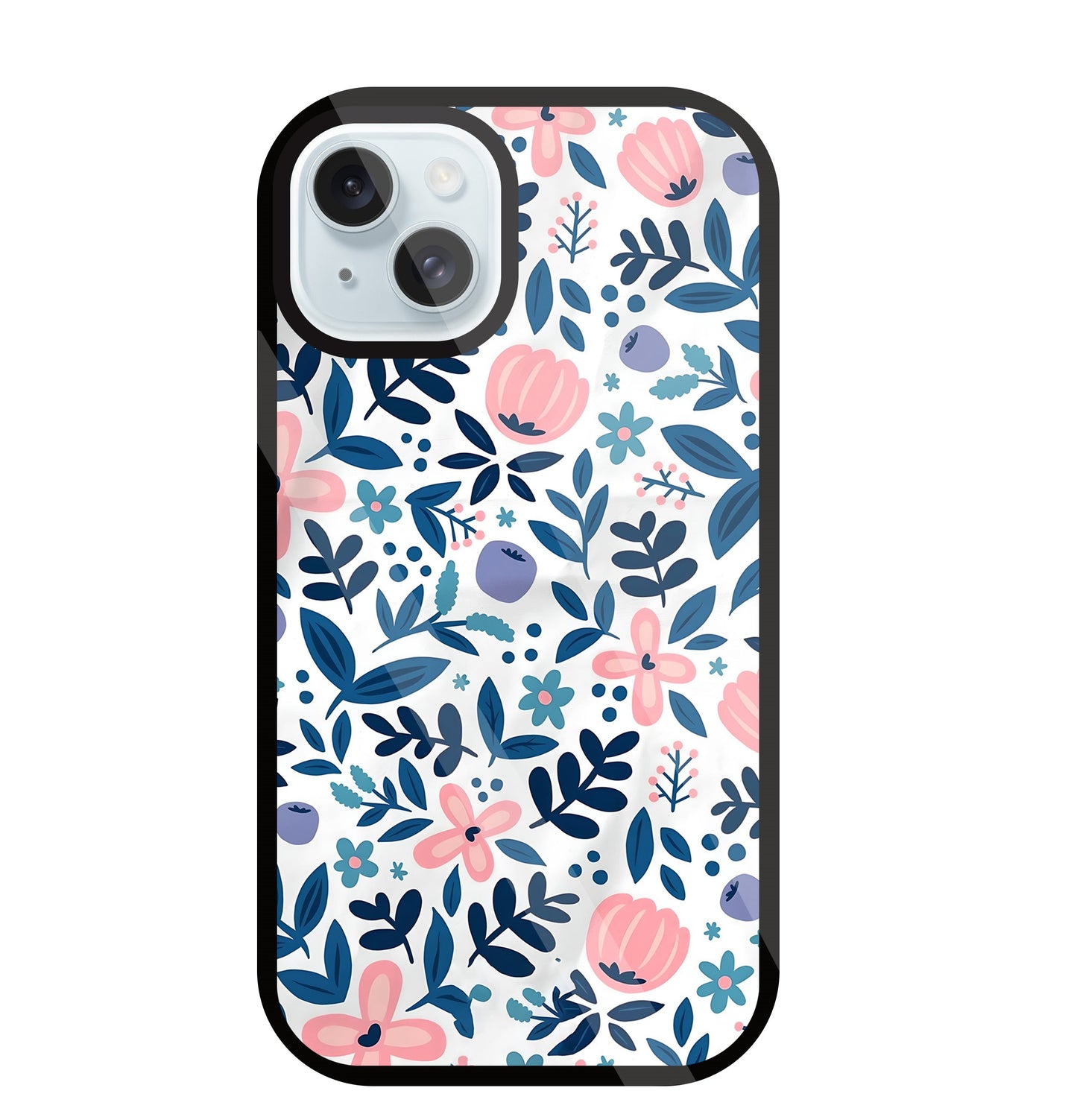 Blue- Pink Flower Pattern Glass Case For Apple iPhone 13