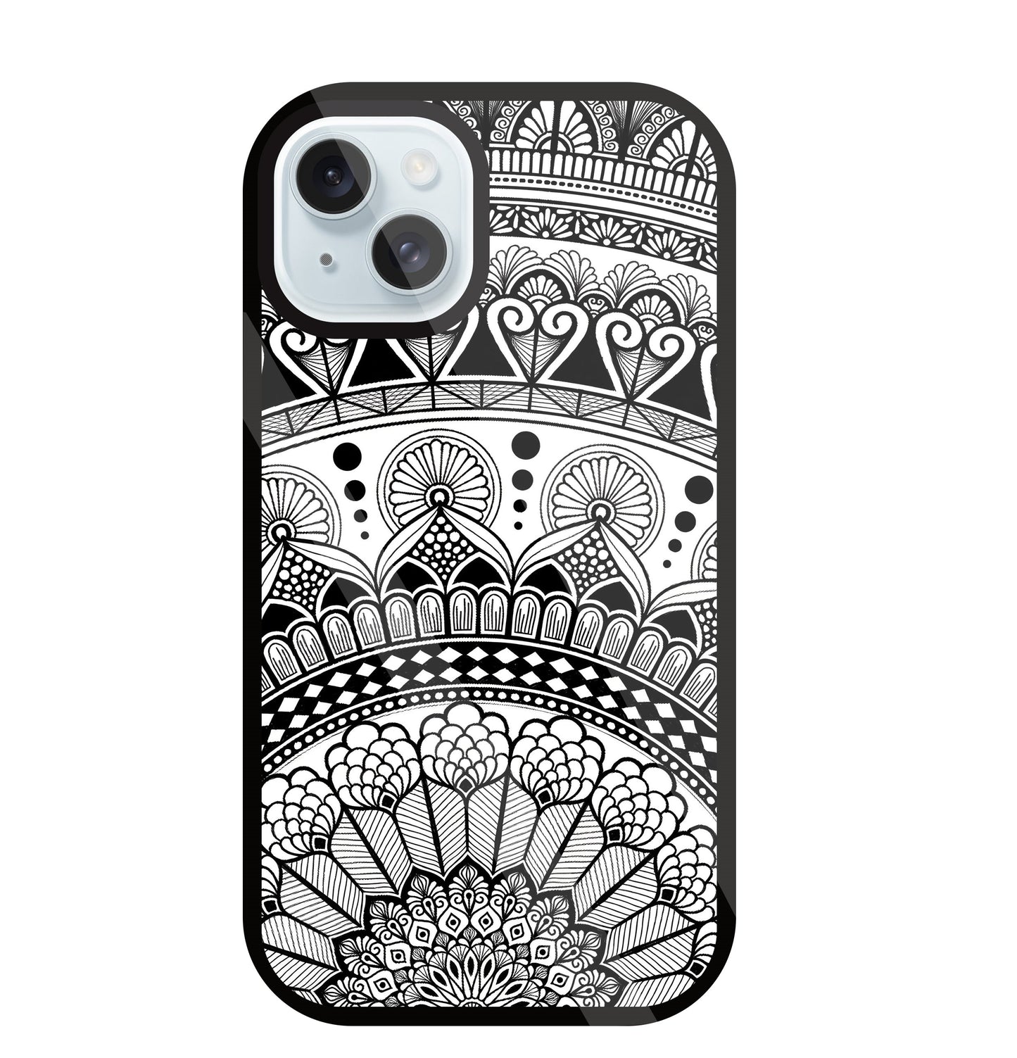 Mandala Pattern Black And White Glass Case For Apple iPhone 13